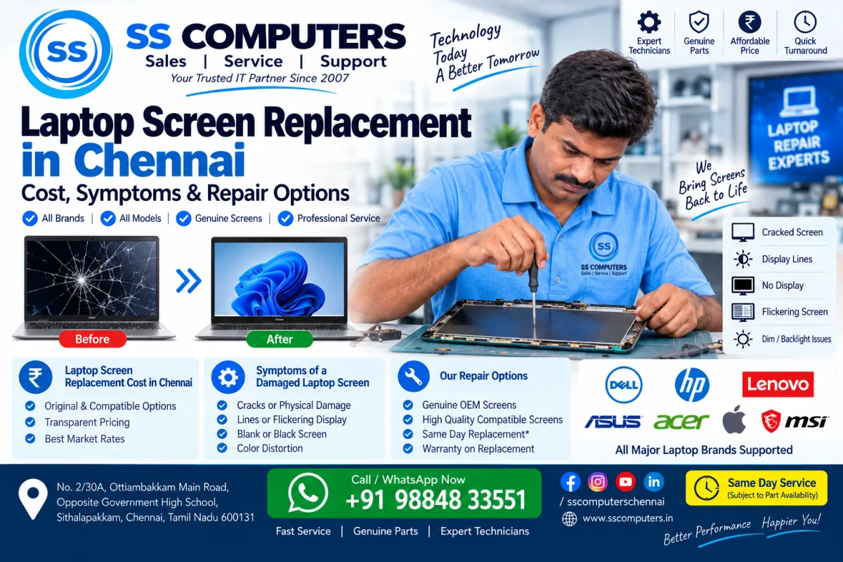 Laptop Screen Replacement in Chennai – Cost, Symptoms & Repair Options